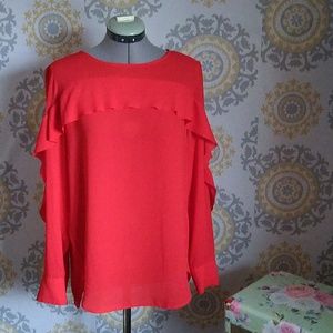 Banana Republic red ruffled long sleeve flowy top